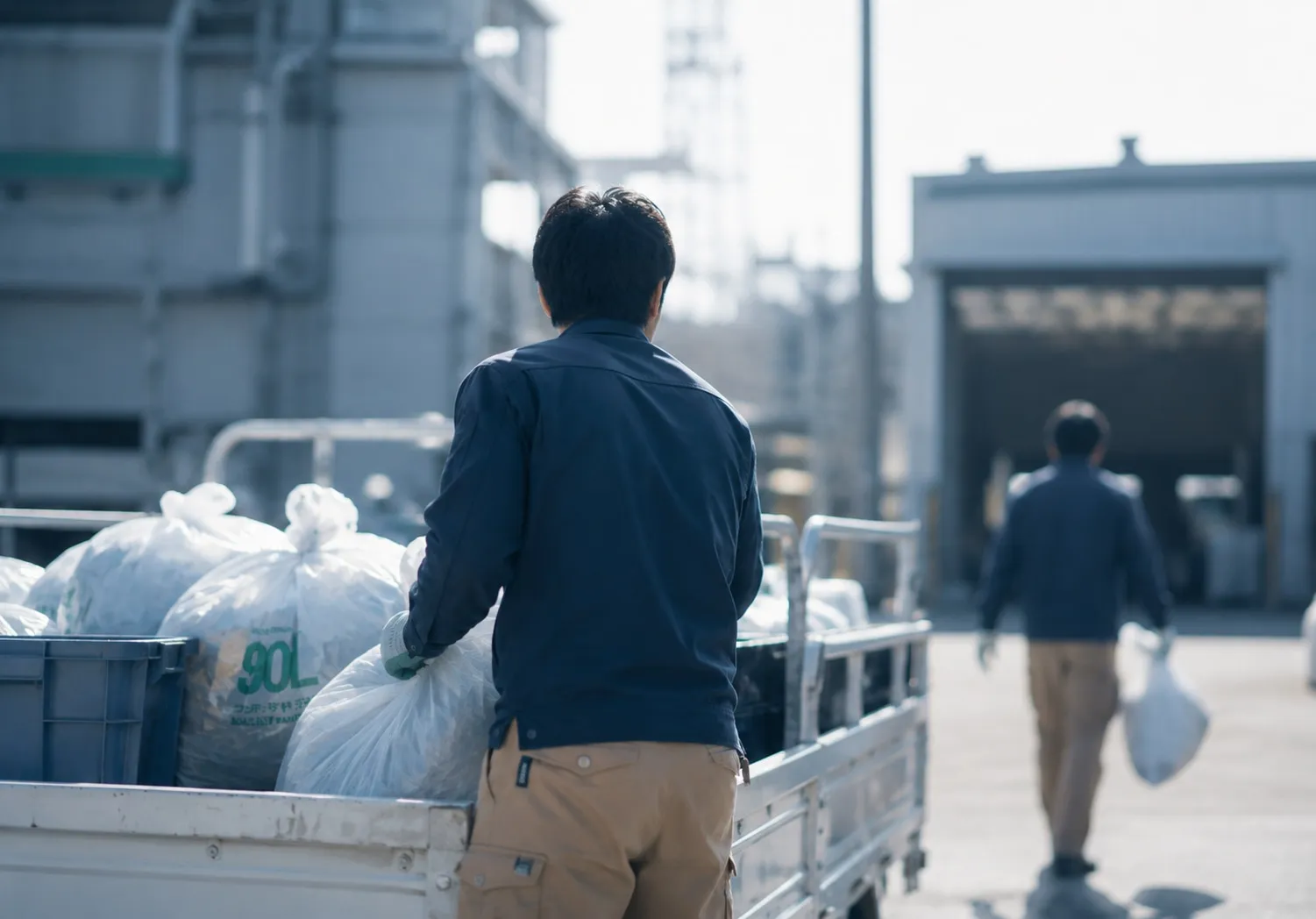 回収物を運ぶ桂商店のスタッフ