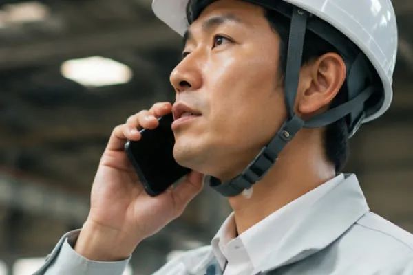 電話で相談する作業員